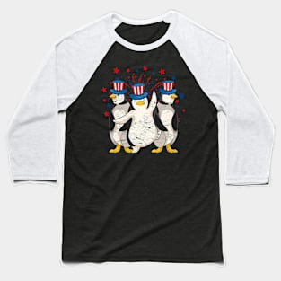 Penguin Animal Lover USA US Flag 4th Of July Baseball T-Shirt